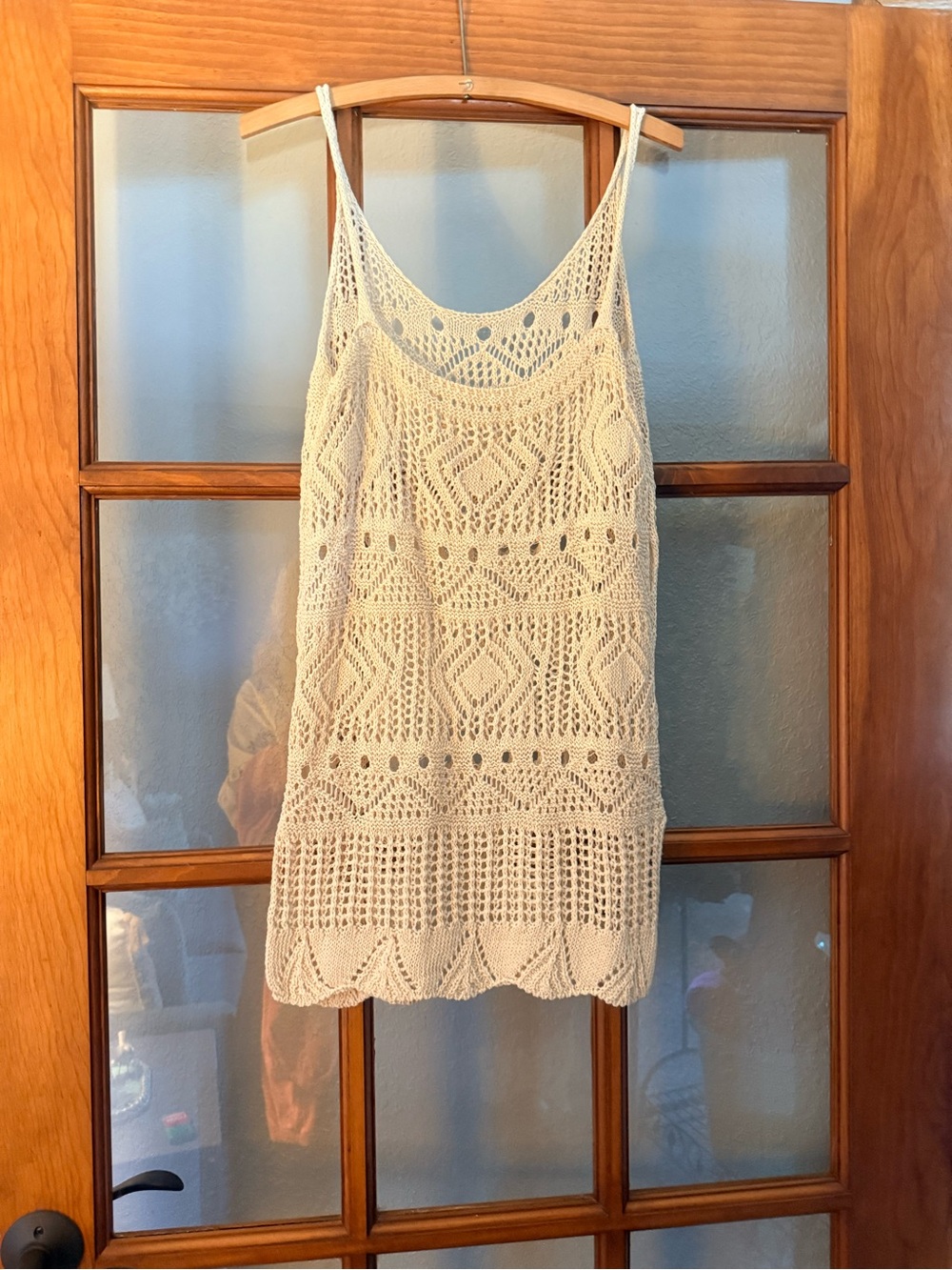 Cream Crochet Knit Tank Top/Coverup- Lightweight Summer Layer